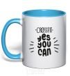 Mug with a colored handle Crossfit yes you can sky-blue фото