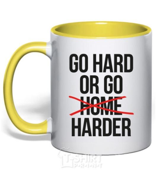 Mug with a colored handle Go hard or go harder yellow фото