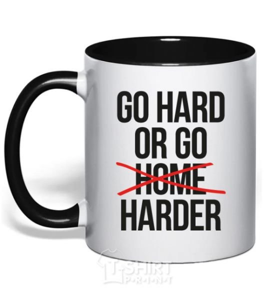 Mug with a colored handle Go hard or go harder black фото