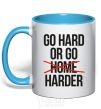 Mug with a colored handle Go hard or go harder sky-blue фото