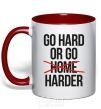 Mug with a colored handle Go hard or go harder red фото