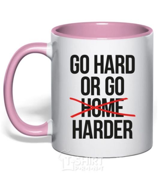Mug with a colored handle Go hard or go harder light-pink фото