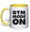 Mug with a colored handle Gym mode on yellow фото