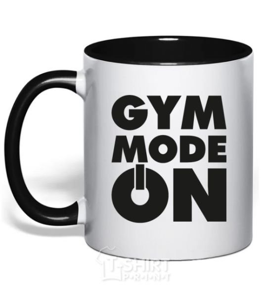 Mug with a colored handle Gym mode on black фото