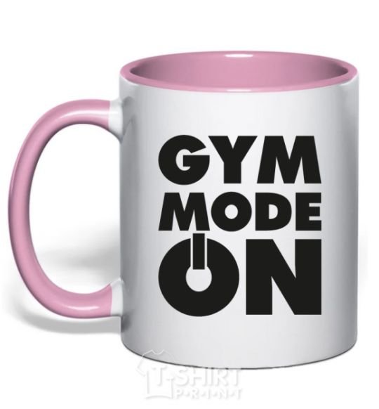 Mug with a colored handle Gym mode on light-pink фото