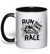 Mug with a colored handle Run your own race black фото