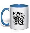 Mug with a colored handle Run your own race royal-blue фото