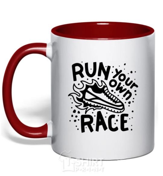 Mug with a colored handle Run your own race red фото