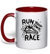 Mug with a colored handle Run your own race red фото