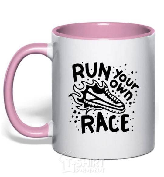 Mug with a colored handle Run your own race light-pink фото