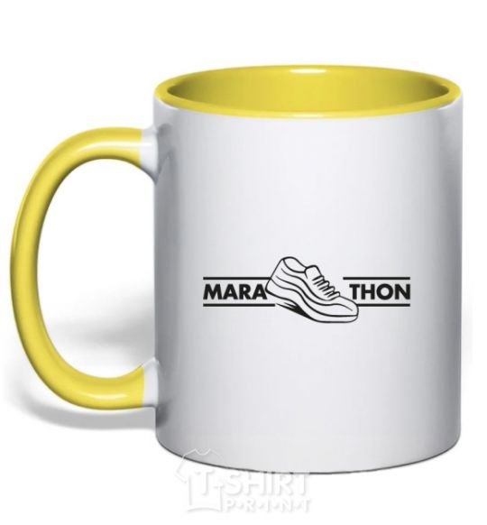 Mug with a colored handle Marathon yellow фото