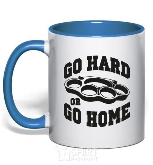 Mug with a colored handle Go hard or go home brass knuckles royal-blue фото