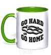 Mug with a colored handle Go hard or go home brass knuckles kelly-green фото