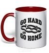 Mug with a colored handle Go hard or go home brass knuckles red фото