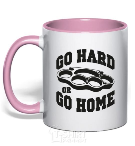 Mug with a colored handle Go hard or go home brass knuckles light-pink фото