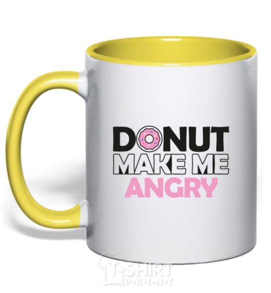 Mug with a colored handle Donut make me angry yellow фото