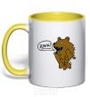 Mug with a colored handle Cheeky yellow фото