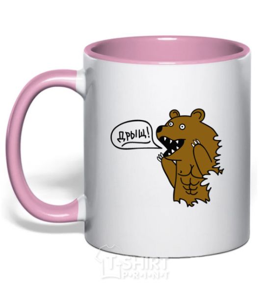 Mug with a colored handle Cheeky light-pink фото