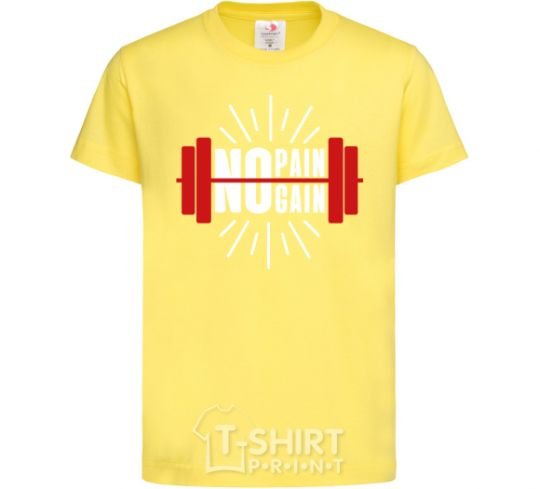 Kids T-shirt No pain no gain barbell cornsilk фото