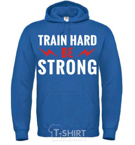 Мужская толстовка (худи) Train hard be strong Сине-зеленый фото