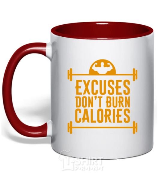 Mug with a colored handle Exuses don't burn calories red фото