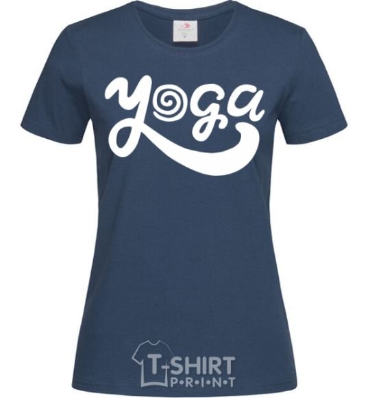 Women's T-shirt Yoga lettering navy-blue фото
