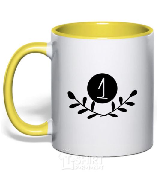 Mug with a colored handle Number one yellow фото