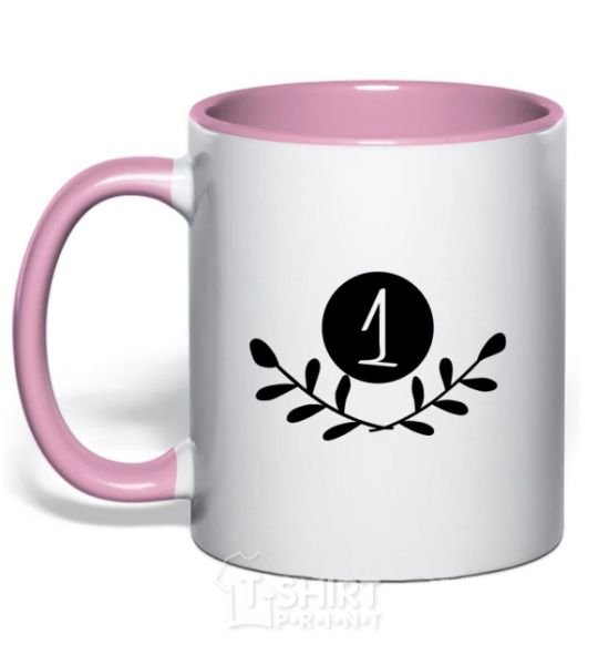 Mug with a colored handle Number one light-pink фото