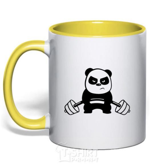 Mug with a colored handle Strong panda yellow фото