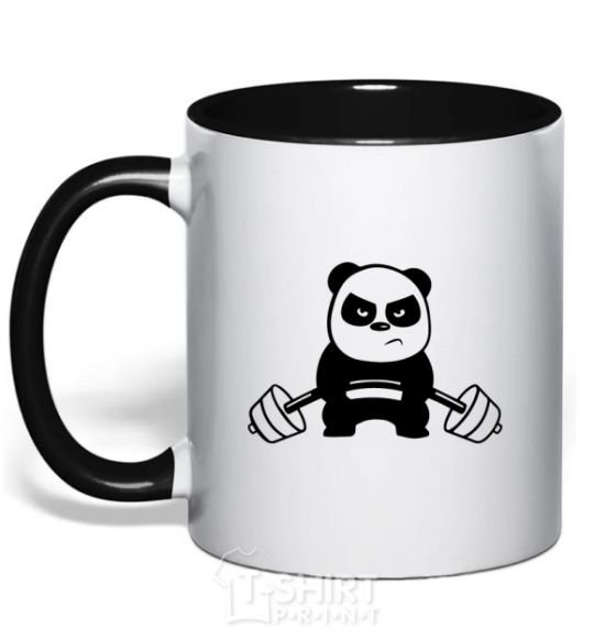 Mug with a colored handle Strong panda black фото