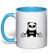 Mug with a colored handle Strong panda sky-blue фото