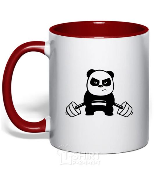 Mug with a colored handle Strong panda red фото