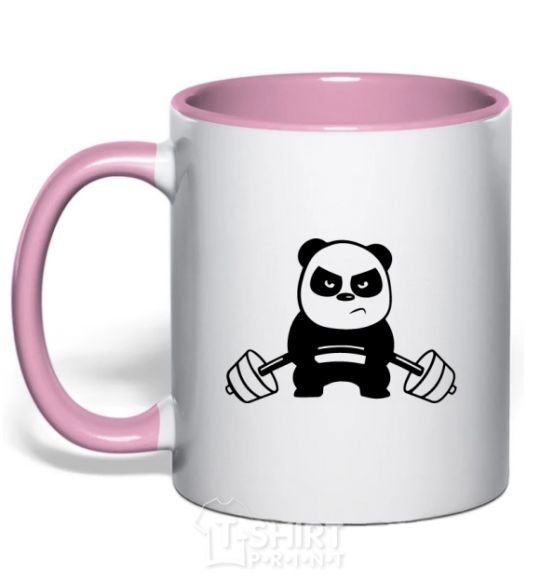 Mug with a colored handle Strong panda light-pink фото