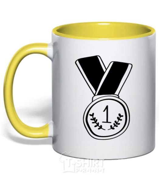 Mug with a colored handle Medal 1 yellow фото