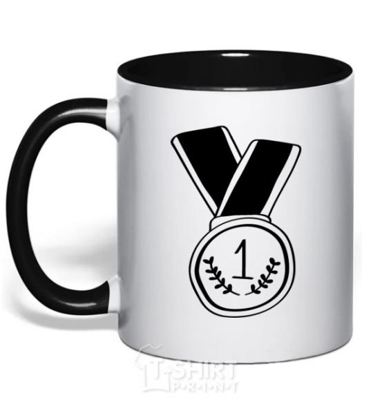 Mug with a colored handle Medal 1 black фото