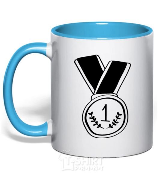 Mug with a colored handle Medal 1 sky-blue фото