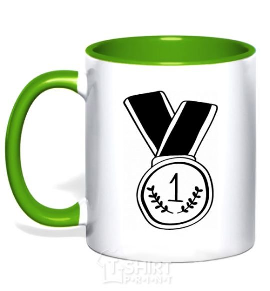 Mug with a colored handle Medal 1 kelly-green фото