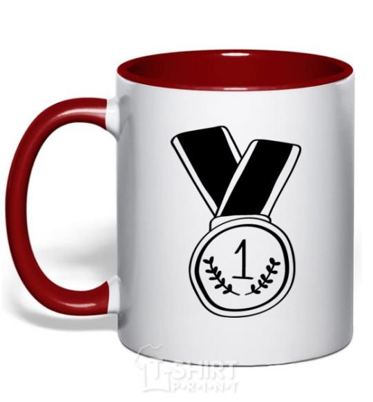 Mug with a colored handle Medal 1 red фото