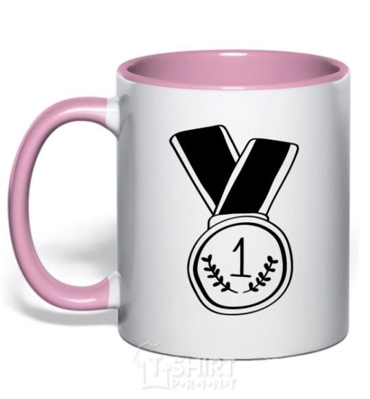 Mug with a colored handle Medal 1 light-pink фото