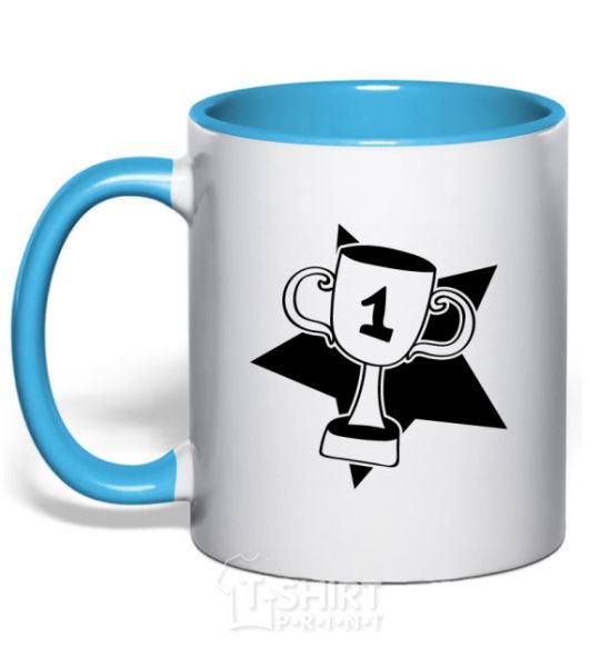 Mug with a colored handle Winner's Cup sky-blue фото