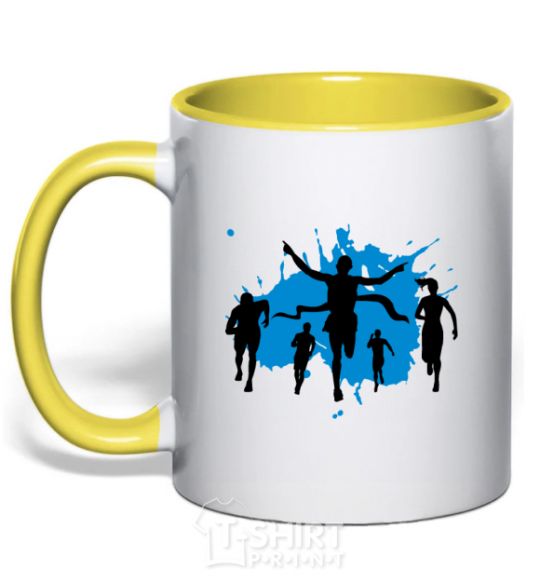 Mug with a colored handle Winner runner yellow фото