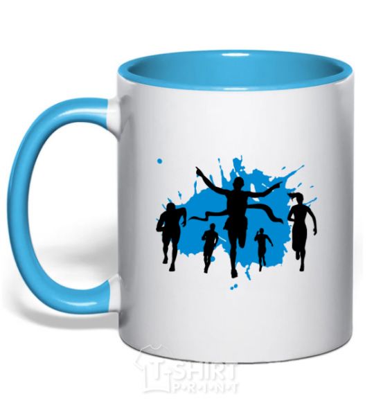 Mug with a colored handle Winner runner sky-blue фото