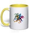 Mug with a colored handle Runners yellow фото