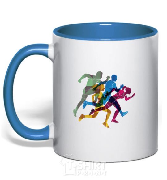 Mug with a colored handle Runners royal-blue фото