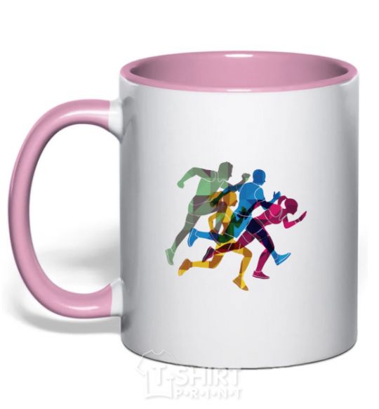 Mug with a colored handle Runners light-pink фото