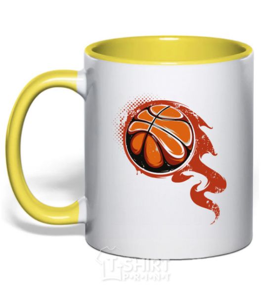 Mug with a colored handle Basketball yellow фото