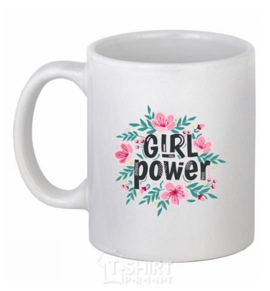 Чашка керамическая Girl power pink flowers Белый фото