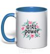 Mug with a colored handle Girl power pink flowers royal-blue фото