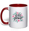 Mug with a colored handle Girl power pink flowers red фото