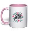Mug with a colored handle Girl power pink flowers light-pink фото